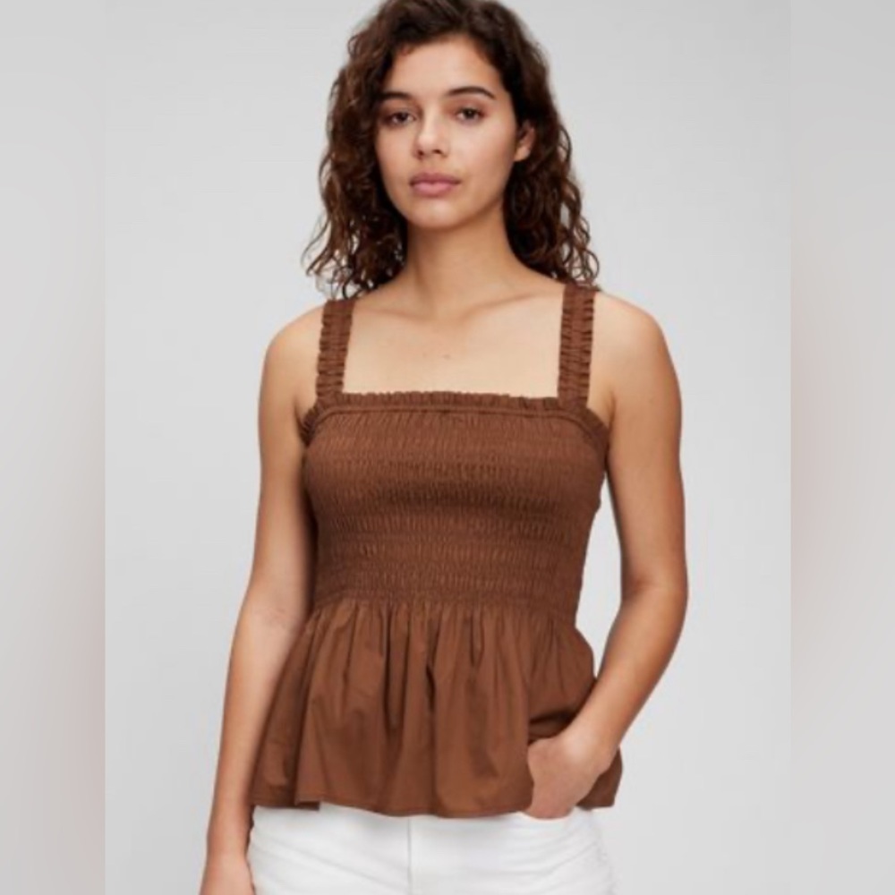 GAP halter top brown elastic rouched‎ summer top cotton tank top vacation